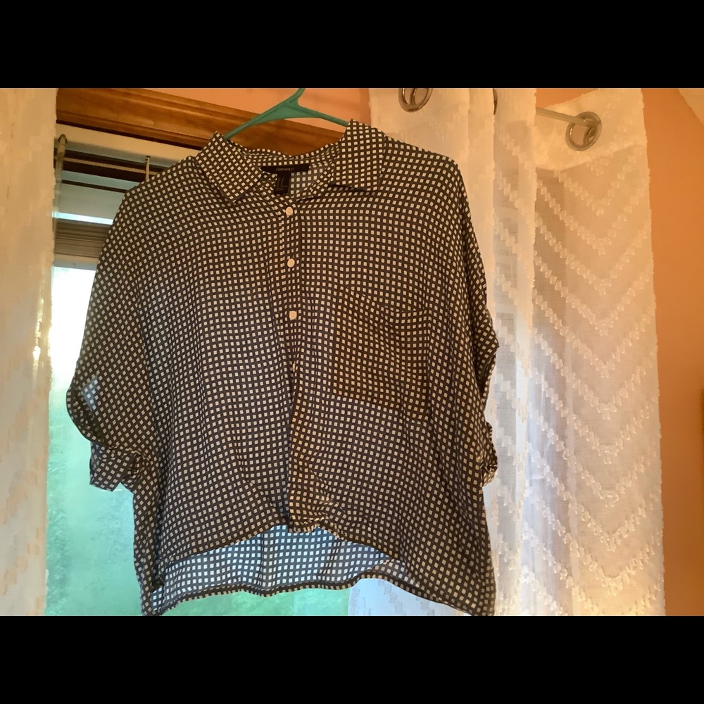 Blue and white gingham button up shirt, forever 21